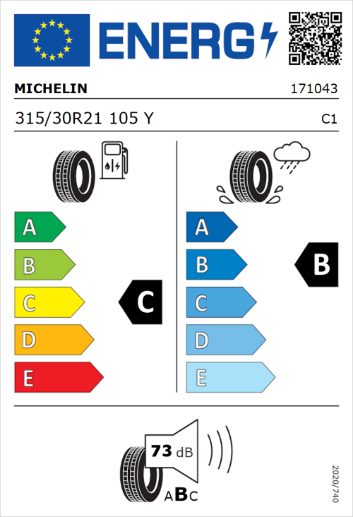 Tyre Label for Michelin Pilot Sport 4 315/30R21 105Y