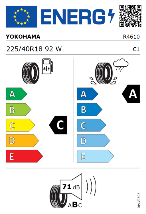 Tyre Label for Yokohama Bluearth-GT AE51 225/40R18 92W