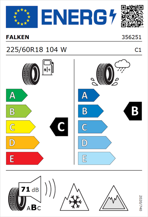 Tyre Label for Falken Euroall Season AS220 PRO 225/60R18 104W
