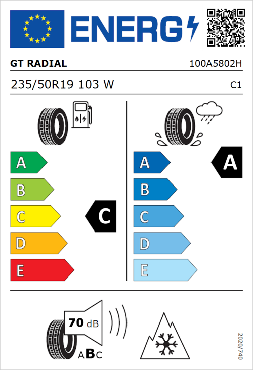 Tyre Label for GT Radial Climate Active 235/50R19 103W