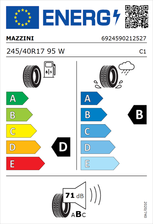 Tyre Label for Mazzini Eco 607 245/40R17 95W