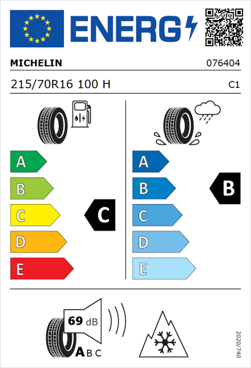 Tyre Label for Michelin CrossClimate 215/70R16 100H